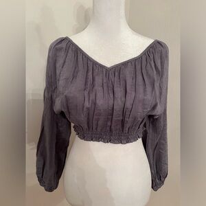 Lavender/Greyish crop top with puffed sleeves. NWT